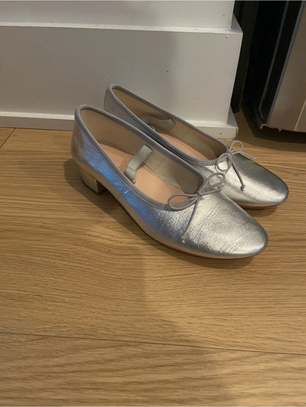 Loeffler Randall Silver Ballet Flats with Elastic Strap